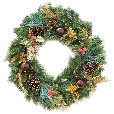 Image of WeRChristmas Pre Lit Wreath with 20 Warm White LED Lights, 60 cm Red/Gold