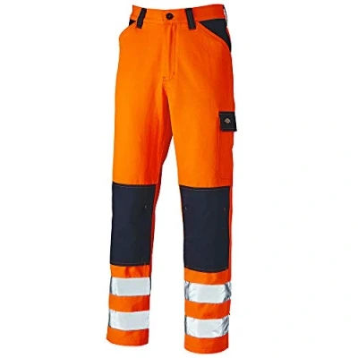 Image of Dickies Men&#039;s Hi Vis Everyday Trouser Work Utility Pants, Orange/Navy, 28&quot;