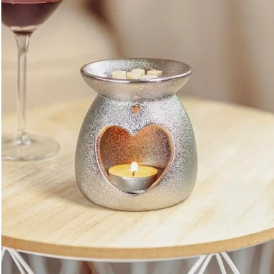 Image of Marco Paul Silver Heart Wax Melt Burners Oil Warmer For Essential Oils Ornamental Light Home Decor Diamante Fragrance Scent Burner Accessories Gifts