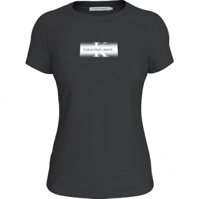 Image of Calvin Klein Jeans Outlined SLIM TEE Print Tshirt, Women&#039;s, Size: XL, Black