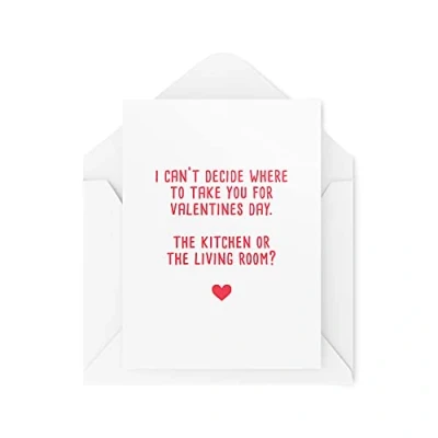 Image of Funny Valentine&#039;s Cards Wife or Husband, Birthday Card, Date in The Kitchen Living Room, Joke Banter Comedy Husband Boyfriend CBH442