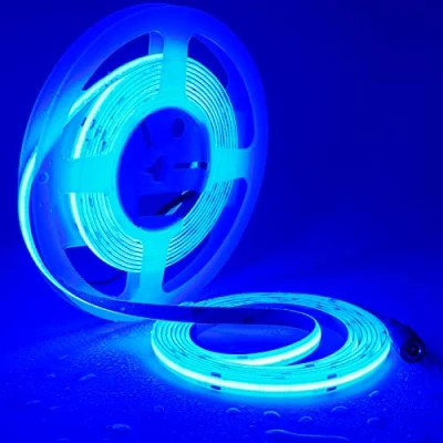 Image of TOPAI 24V COB LED Strip 5M Blue Waterproof Outdoor IP65, CRI&gt;90 Super Bright, Self Adhesive, 480LEDs/M Dotless Uniform for Room Cabinet Home DIY Lighting