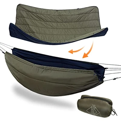 Image of Onewind Premium Hammock Underquilt and Camping Blanket, Full Length Portable with Dupont Sorona Insulation for Camping, Hiking, Backpacking, OD Green