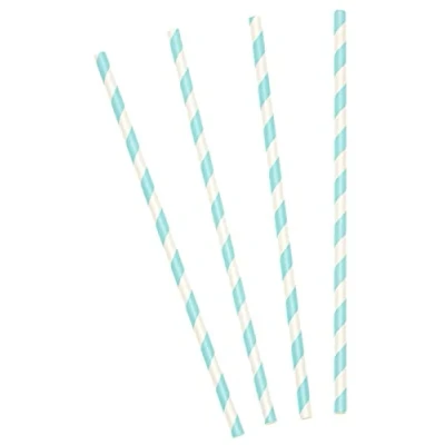 Image of PartyDeco SPP1 011 Paper Straws Sky Blue/White Striped 19.5 cm (Pack of 10)