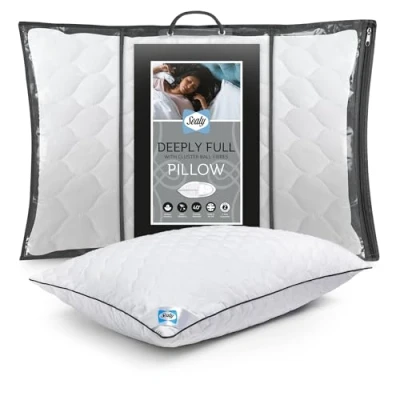 Image of Sealy Deeply Full Pillow Medium Support Ideal for Back and Side Sleepers with Bouncy Dupont Fibres Natural Cooling Cotton Quilted Cover