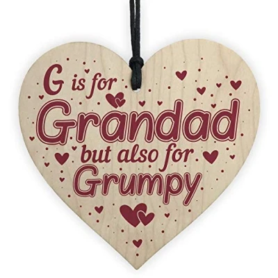Image of RED OCEAN Funny Gift For Grandad Grandfather Handmade Wooden Heart Sign Birthday Christmas Novelty Rude Gifts From Grandchildren