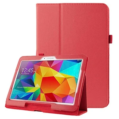 Image of subtel® Book Tablet Case with Stand Compatible for Samsung Galaxy Tab 4 10.1 (SM T530 / SM T531 T533) Synthetic Leather Protective Folding Flip Folio Wallet Tri Fold Bookcase Cover Sleeve Red