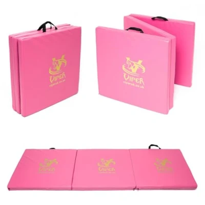 Image of Exercise Tri Folding Yoga Mats Gymnastic Mat Foldable Gym Camping Crash Floor (PINK)