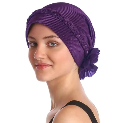Image of Deresina Women Braided Beaded Chemo Turban for Hair Loss (Jazzberry One Size)