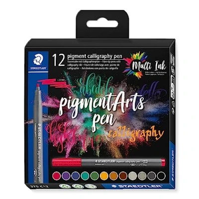 Image of STAEDTLER 375 C12 Pigment Arts Calligraphy Pen Assorted Colours (Pack of 12)