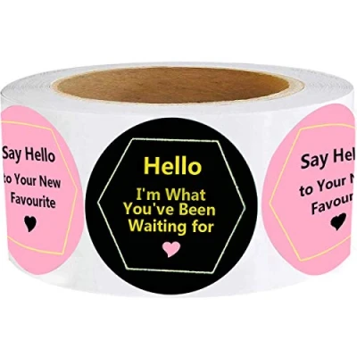 Image of 2&quot; Round Black Hello, I&#039;m What You&#039;ve Been Waiting for Stickers,Say Hello to Your New Favourite Stickers Pink Business Thank You Stickers, Shipping 500 Total Labels