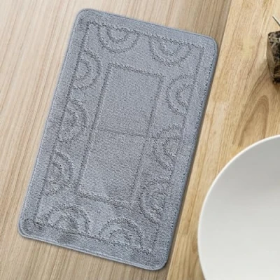 Image of Comart, Nicole Bath Mat, Quick Drying, Non Slip Latex, Solid Colour, Shower and for Toilet Bidet, Machine Washable, Rectangular, 50 x 80 cm, Grey