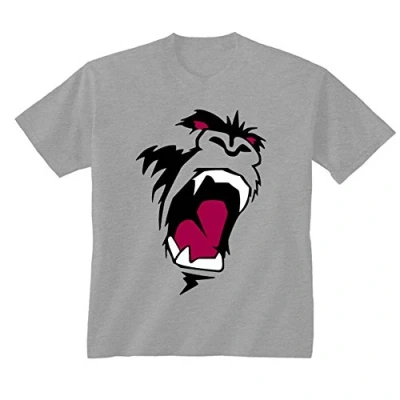 Image of Youth Kids Childrens Gorilla Monkey King Kong Face T Shirt Heather Grey 7 8 Years (M)