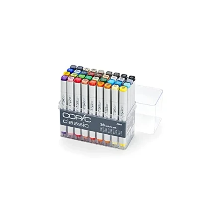 Image of COPIC Classic Coloured Marker Pen Set of 36 (Basic), for Art &amp; Crafts, Colouring, Graphics, Highlighter, Design, Anime, Professional Beginners, Supplies Colouring Books