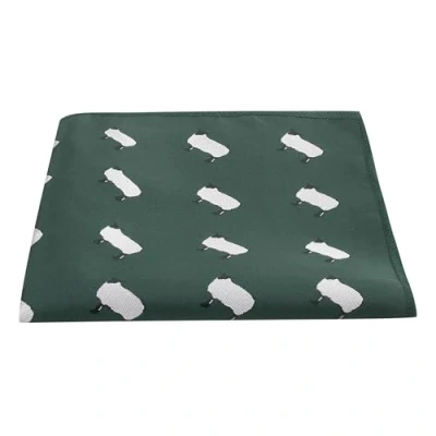 Image of King &amp; Priory Dark Green Embroidered Sheep Pocket Square, Handkerchief