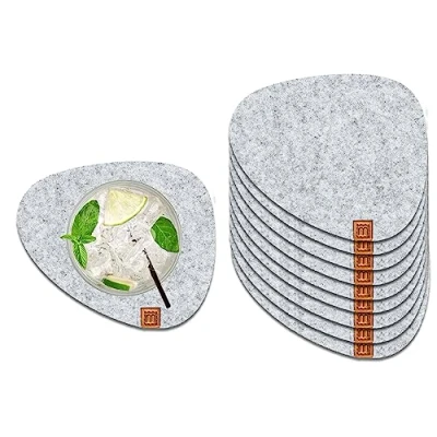 Image of Miqio® Design Felt Coasters Round or Square for Glasses, Sustainable Oekotex Glass Made of Felt, 10 Drinks, Candles, Cups, Bar, Glass, Table Decoration Christmas
