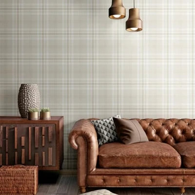 Image of Catherine Lansfield Kelso Check Wallpaper Cream