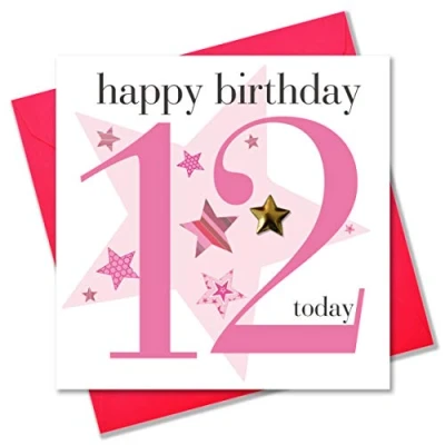 Image of Claire Giles Ages Age 12 Girl Birthday Card, AGE12G,Pink,150mm x 150mm