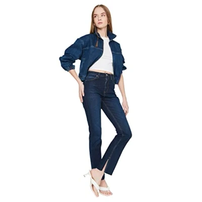 Image of Trendyol Women High Waist Flare Leg Jeans Dark Blue