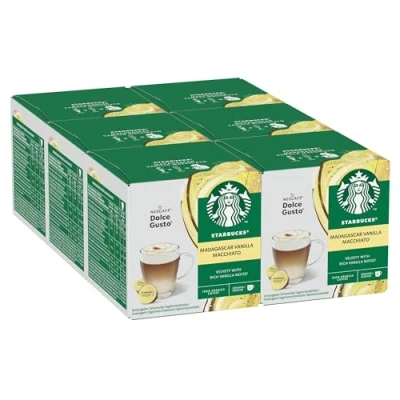 Image of STARBUCKS Madagascar Vanilla Macchiato Coffee Pods by NESCAFÉ Dolce Gusto 72 Flavoured Capsules (6 packs)