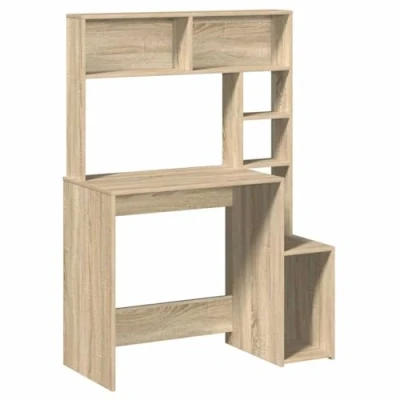 Image of vidaXL Desk with Shelves Engineered Wood Office Study Table, Sonoma Oak Finish 100x45x140 cm, Versatile for Home or Bedroom Workspaces