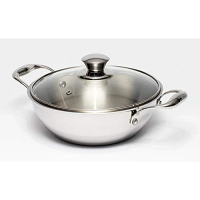 Image of Zinel 5036 Tri Ply Wok with Glass Lid, 4.3L 26cm, Stainless Steel