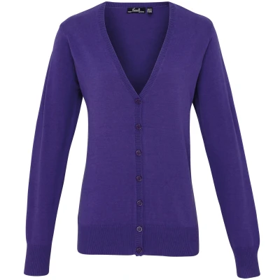 Image of Premier Womens/Ladies Button Through Long Sleeve V neck Knitted Cardigan (Purple) Size 16 UK