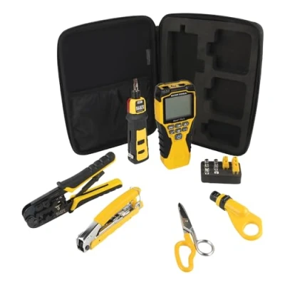 Image of Klein Tools VDV001819 Tool Set, Cable Installation Test Set with Crimpers, Scout Pro 3 Tester, Snips, Punchdown Tool, Case, 6 Piece