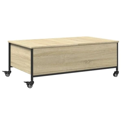 Image of vidaXL Coffee Table with Wheels Engineered Wood, Sonoma Oak Finish, Lockable Casters, 91x55x34 cm Versatile Side for Living Room