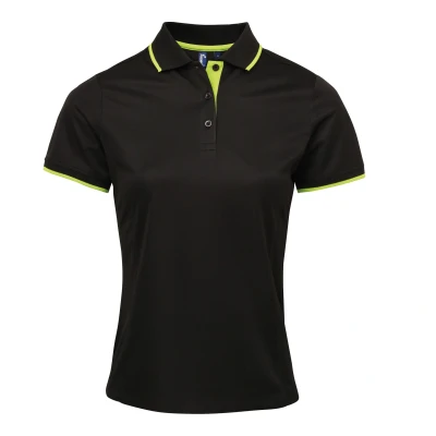 Image of Premier Womens/Ladies Contrast Coolchecker Polo Shirt (Black/Lime) Size Medium