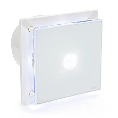 Image of STERR White Bathroom Fan 6 inches / 150 mm with LED + Timer Extractor Glass Front Modern Look BFS150LT 25 W