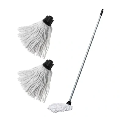 Image of Addis Cotton Eco Made from Recycled Material with 3 pcs Handle &amp; Twin Extra Mop Refill Pack, White Metallic, Metallic/White, 15.5 x 146 cm