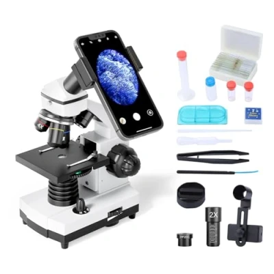 Image of Microscope for Students and Kids, 100 2000x Magnification Powerful Biological Educational Microscopes with Operation Accessories(10p), Slides Set(15p), Phone Adapter, Wire Shutter &amp; Backpack