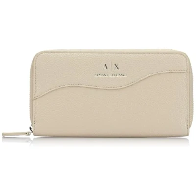 Image of Armani Exchange Women Essential, Wave, Silver Printed Logo Tri Fold Wallet, Pisco, One Size
