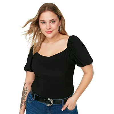 Image of Trendyol Women Plus Size Regular fit Basic Square Collar Knit Blouse Black