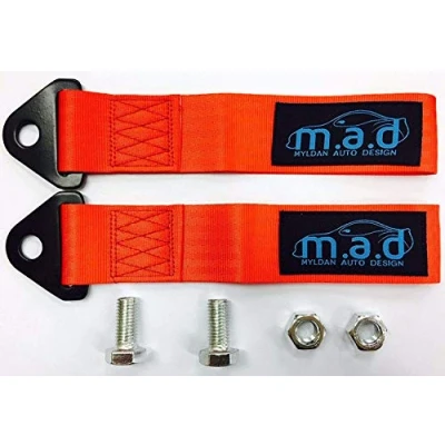 Image of 2 x RED M.A.D 280MM TOW STRAP LOOP RECOVERY HOOK TRACK DAY RACE CAR DRIFT RALLY
