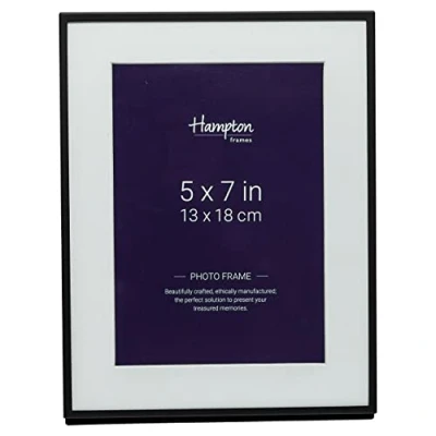 Image of Hampton Frames MADRID Narrow Profile Photo Frame with Bevel Mount Matt Black 5x7 (13x18cm) M138B57