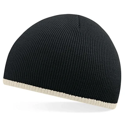 Image of Beechfield 2 tone beanie knitted hat in Black / stone