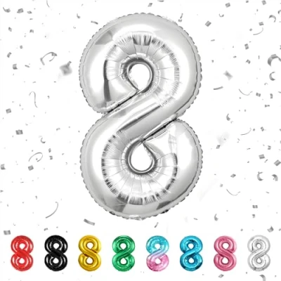 Image of Number 8 Balloons 8,Sliver Balloon 40 Inch Giant Helium Foil for Boys Girls Party Decor Birthday Anniversary Graduation Decorations Supplies
