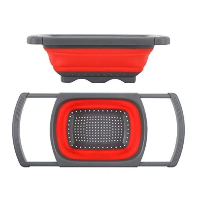 Image of Enzege Collapsible Colander,Silicone Kitchen Strainers with Extendable Handles,Sink Colander for Draining Pasta, Vegetables, Fruits