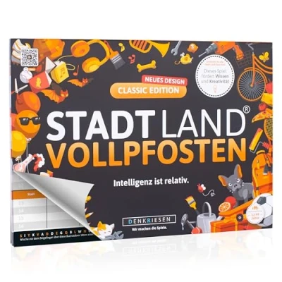 Image of DENKRIESEN Stadt Land Vollpfosten® Classic Edition &#039;Intelligence is Relative&#039; A4 Party Game Family City River Block Gift Idea