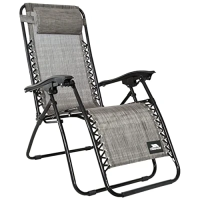 Image of Trespass Reclining Sun Lounger Folding Garden Chair Recliner with Padded Head Pillow Zero Gravity 108cm x 160cm 64cm Deck Patio Sunlounger Glenesk