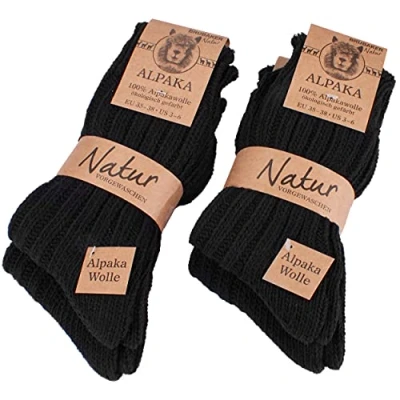 Image of BRUBAKER 4 pairs of 100% alpaca socks Winter set for men and women Black Size 43 46