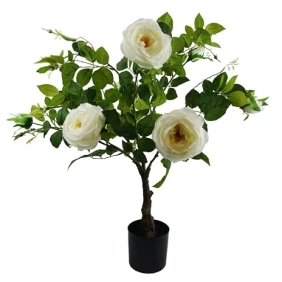 Image of Leaf Design UK Realistic Flower Tree, 70cm White Camellia Rose Plant Artificial