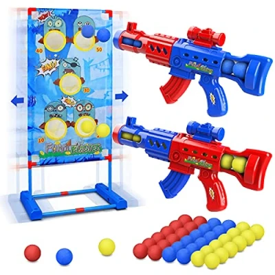 Image of LUKAT Shooting Game Toy for Age 6, 7, 8, 9, 10+ Years Old Boys and Girls, Popper Air Guns with Moving Target &amp; 36 Foam Balls, Outdoor Garden Toys Gifts Compatible Nerf