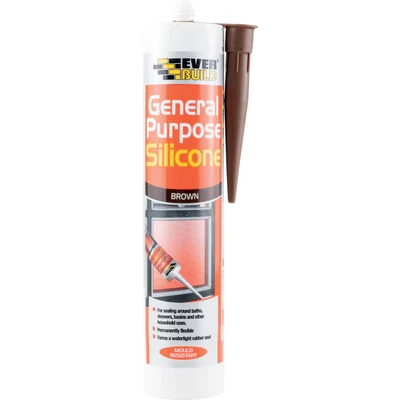Image of Everbuild General Purpose Silicone Mid Modulus Sealant for Showers, Basin and other Sanitary ware 290ml Brown