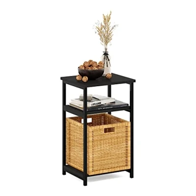 Image of Furinno Metal Frame End Table with Storage Shelves, Engineered Wood, Espresso, 1 Pack