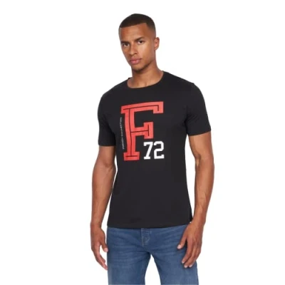 Image of French Connection Mens Premium Half Sleeve Crew Neck T Shirt with Letter Print Logo Design(XL,Faction Black)