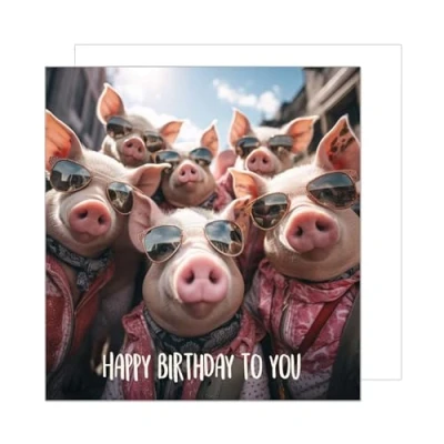 Image of Edition Seidel Premium Square Birthday Card with Envelope Greeting Happy For Her or Him Female Male Mum Dad Teens Colleague Friend Pigs (GQ169 SW024)