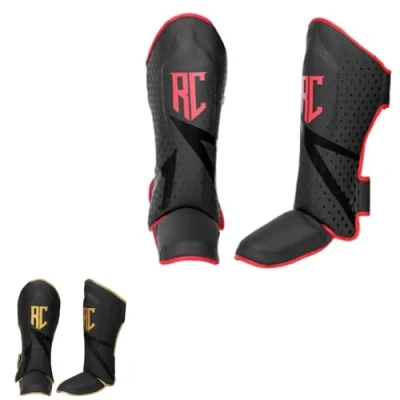 Image of Boxing Protector Shin Instep Pads MMA Muay Thai Leg Foot Guards Kickboxing (Red &amp; Black, XL)